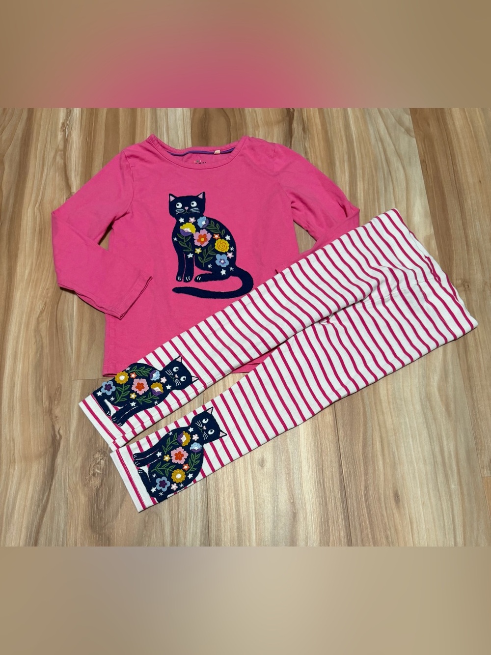 Mini Boden Hot Pink Cat Floral Pajama Set